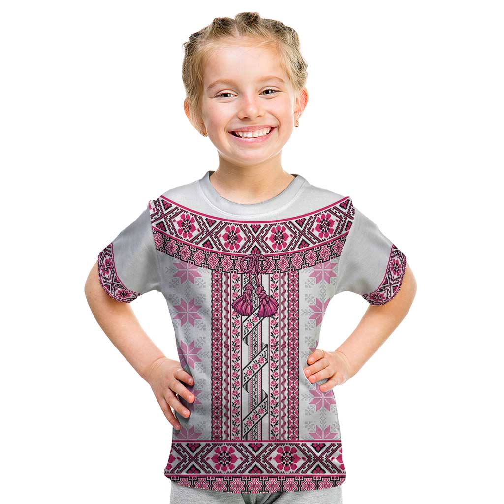Ukraine Kid T Shirt Traditional Braided Rope Belt Pink Folk Pattern