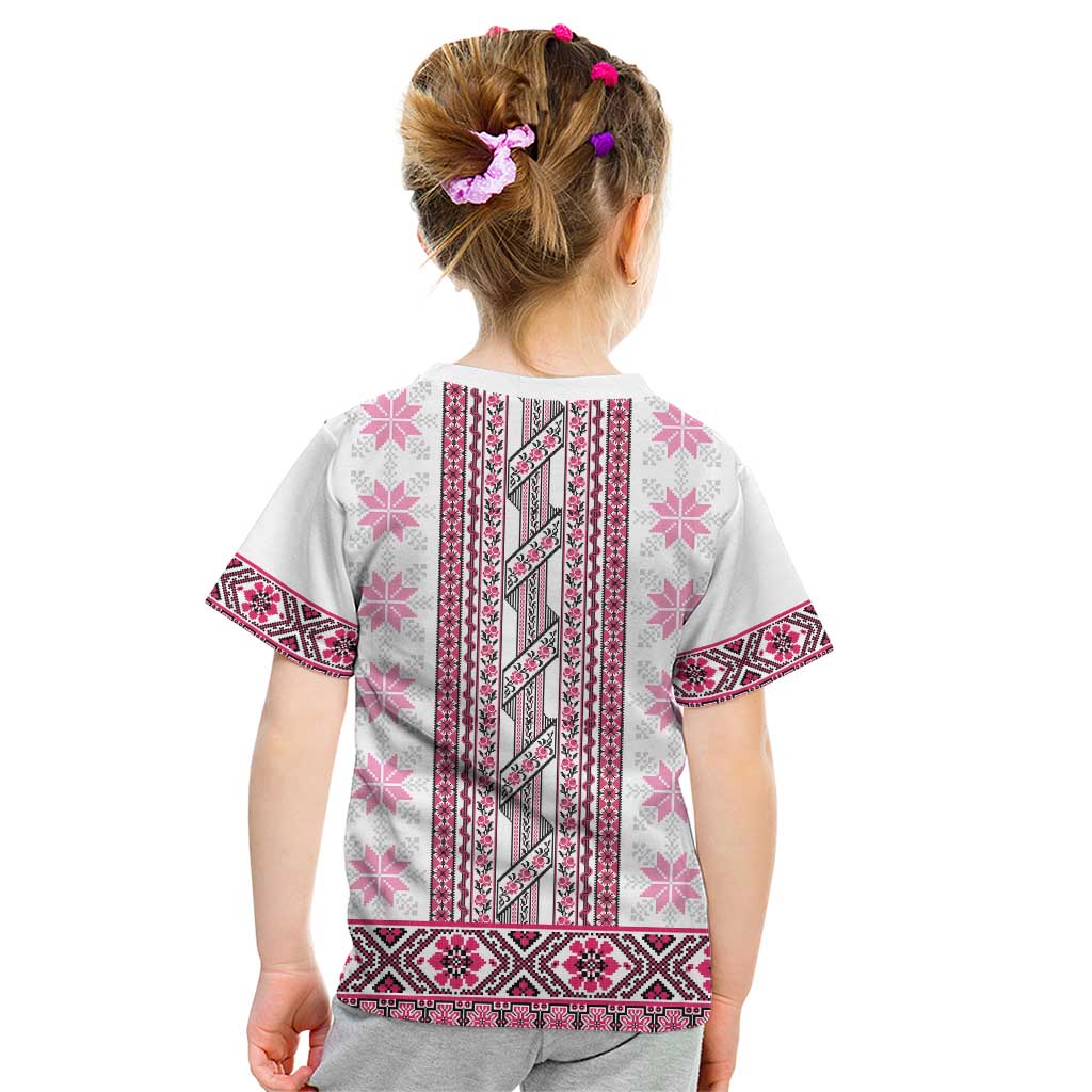 Ukraine Kid T Shirt Traditional Braided Rope Belt Pink Folk Pattern