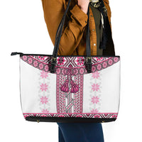 Ukraine Leather Tote Bag Traditional Braided Rope Belt Pink Folk Pattern