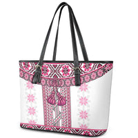 Ukraine Leather Tote Bag Traditional Braided Rope Belt Pink Folk Pattern