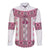 Ukraine Long Sleeve Button Shirt Traditional Braided Rope Belt Pink Folk Pattern