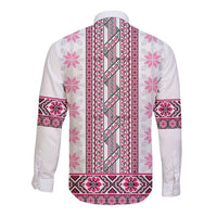 Ukraine Long Sleeve Button Shirt Traditional Braided Rope Belt Pink Folk Pattern