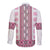 Ukraine Long Sleeve Button Shirt Traditional Braided Rope Belt Pink Folk Pattern