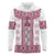 Ukraine Long Sleeve Polo Shirt Traditional Braided Rope Belt Pink Folk Pattern