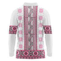 Ukraine Long Sleeve Polo Shirt Traditional Braided Rope Belt Pink Folk Pattern