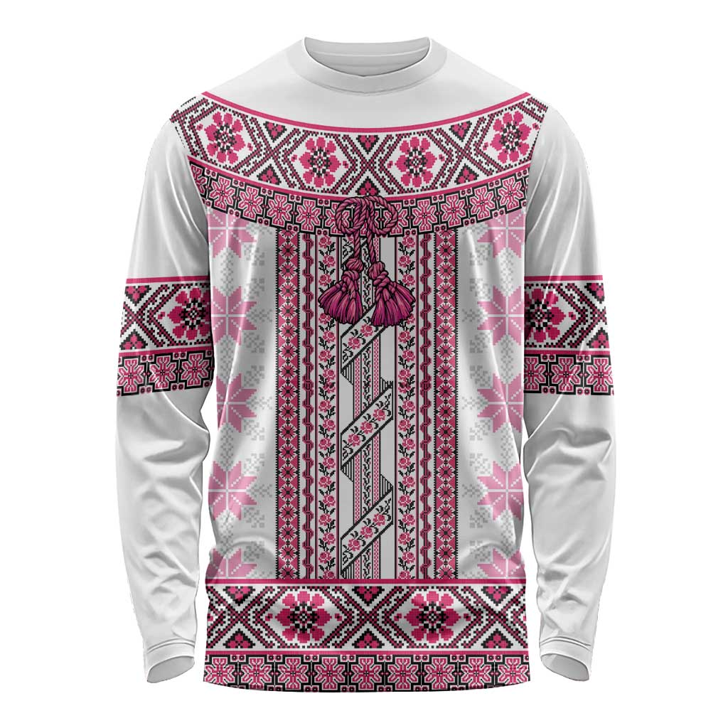 Ukraine Long Sleeve Shirt Traditional Braided Rope Belt Pink Folk Pattern