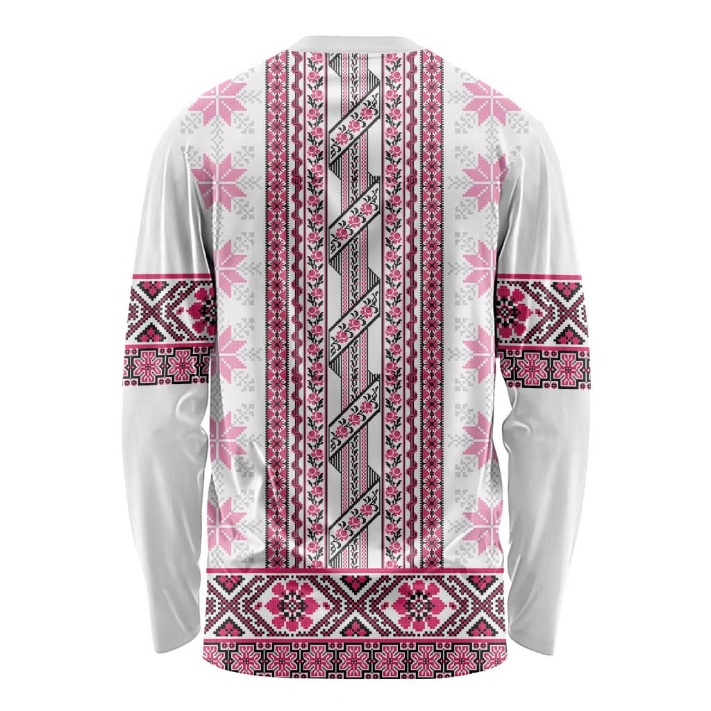 Ukraine Long Sleeve Shirt Traditional Braided Rope Belt Pink Folk Pattern