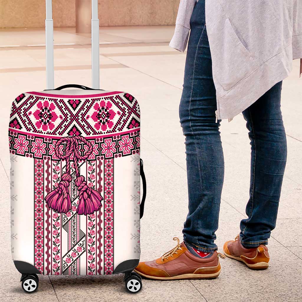 Ukraine Luggage Cover Traditional Braided Rope Belt Pink Folk Pattern