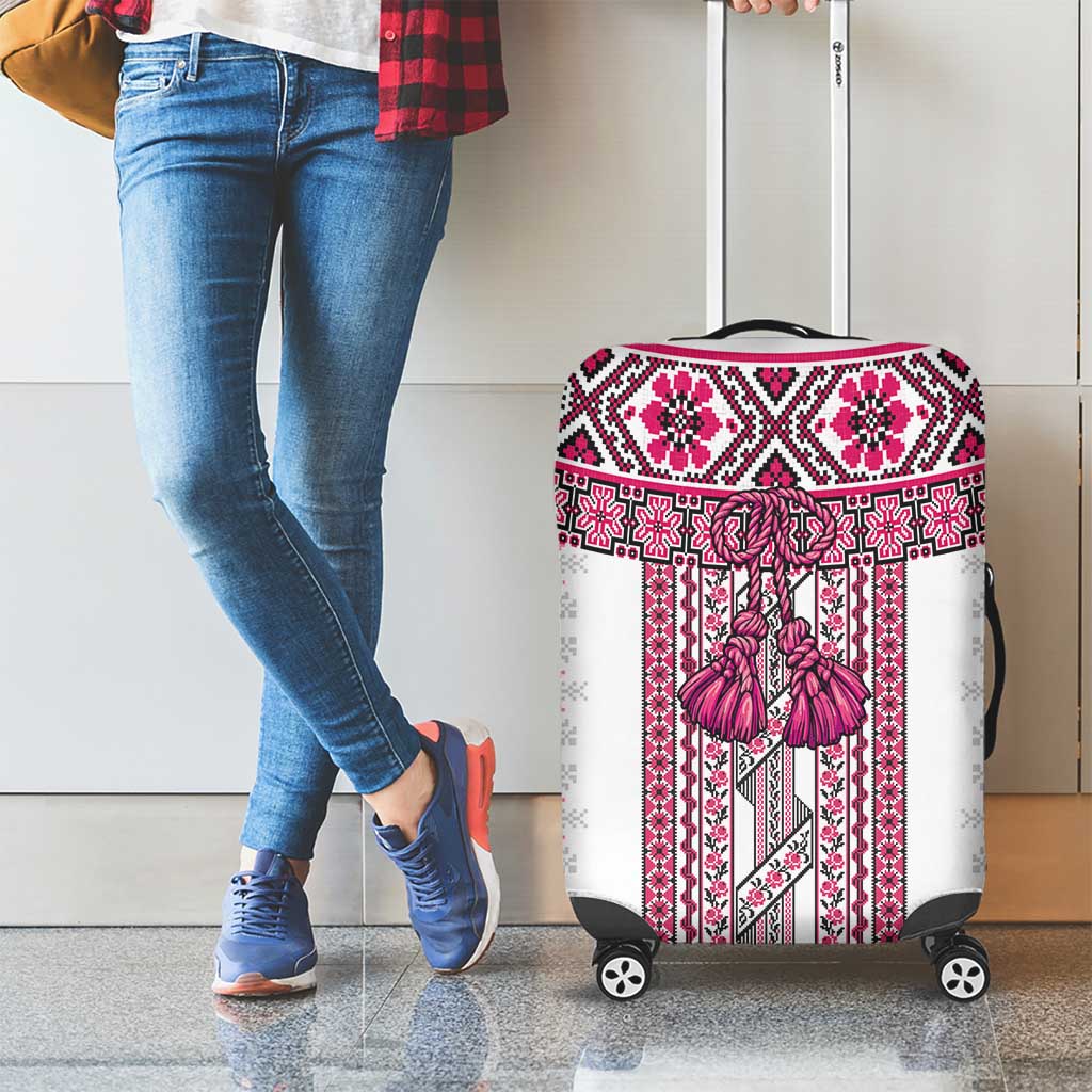 Ukraine Luggage Cover Traditional Braided Rope Belt Pink Folk Pattern