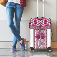 Ukraine Luggage Cover Traditional Braided Rope Belt Pink Folk Pattern