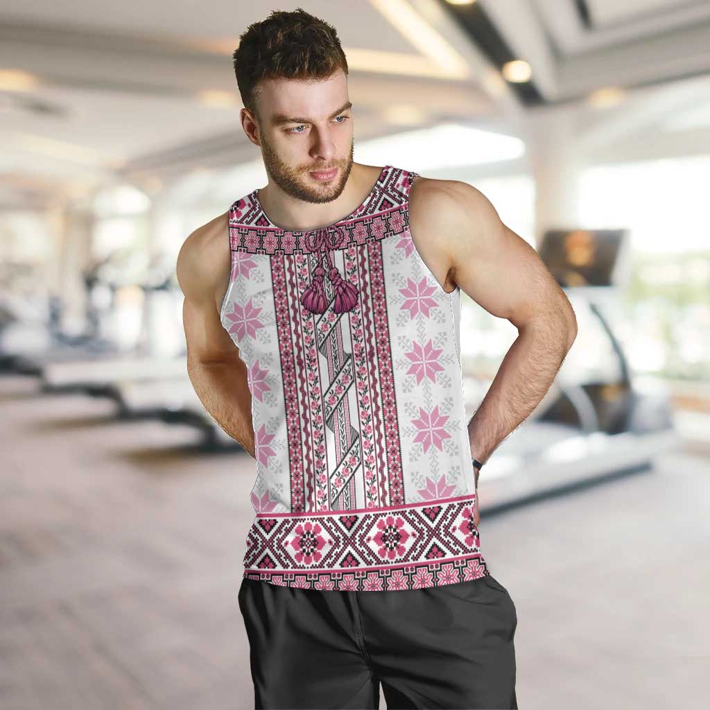 Ukraine Men Tank Top Traditional Braided Rope Belt Pink Folk Pattern