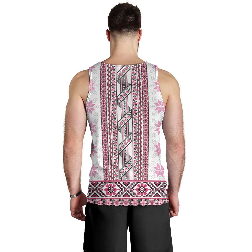 Ukraine Men Tank Top Traditional Braided Rope Belt Pink Folk Pattern