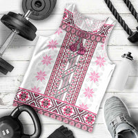 Ukraine Men Tank Top Traditional Braided Rope Belt Pink Folk Pattern