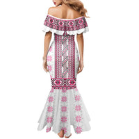Ukraine Mermaid Dress Traditional Braided Rope Belt Pink Folk Pattern