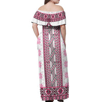 Ukraine Off Shoulder Maxi Dress Traditional Braided Rope Belt Pink Folk Pattern