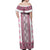 Ukraine Off Shoulder Maxi Dress Traditional Braided Rope Belt Pink Folk Pattern