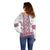 Ukraine Off Shoulder Sweater Traditional Braided Rope Belt Pink Folk Pattern