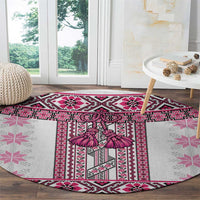 Ukraine Round Carpet Traditional Braided Rope Belt Pink Folk Pattern