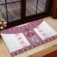 Ukraine Rubber Doormat Traditional Braided Rope Belt Pink Folk Pattern