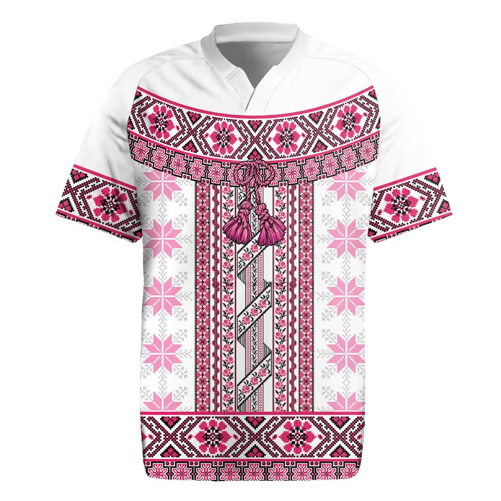 Ukraine Rugby Jersey Traditional Braided Rope Belt Pink Folk Pattern