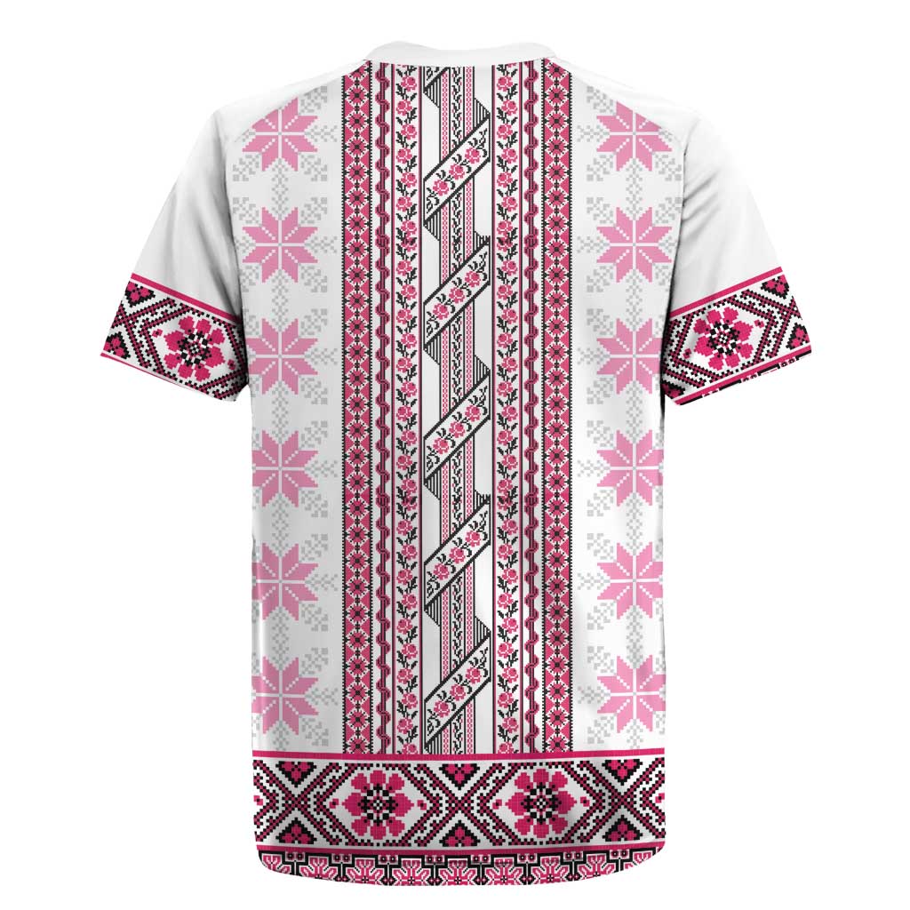 Ukraine Rugby Jersey Traditional Braided Rope Belt Pink Folk Pattern