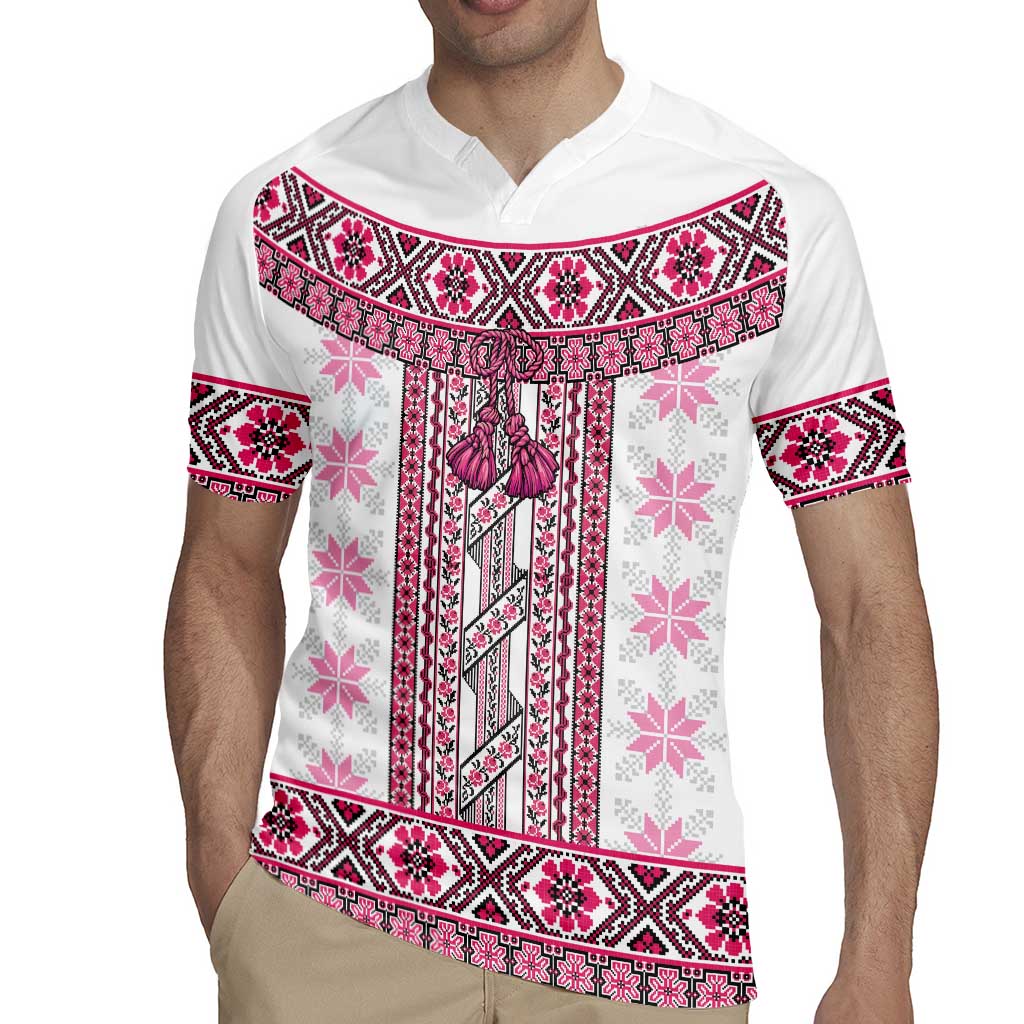 Ukraine Rugby Jersey Traditional Braided Rope Belt Pink Folk Pattern