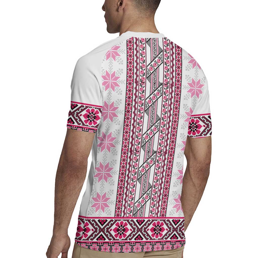 Ukraine Rugby Jersey Traditional Braided Rope Belt Pink Folk Pattern