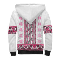Ukraine Sherpa Hoodie Traditional Braided Rope Belt Pink Folk Pattern