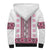 Ukraine Sherpa Hoodie Traditional Braided Rope Belt Pink Folk Pattern