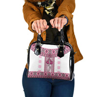 Ukraine Shoulder Handbag Traditional Braided Rope Belt Pink Folk Pattern