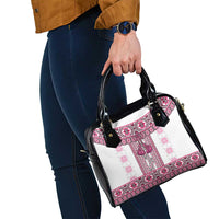 Ukraine Shoulder Handbag Traditional Braided Rope Belt Pink Folk Pattern