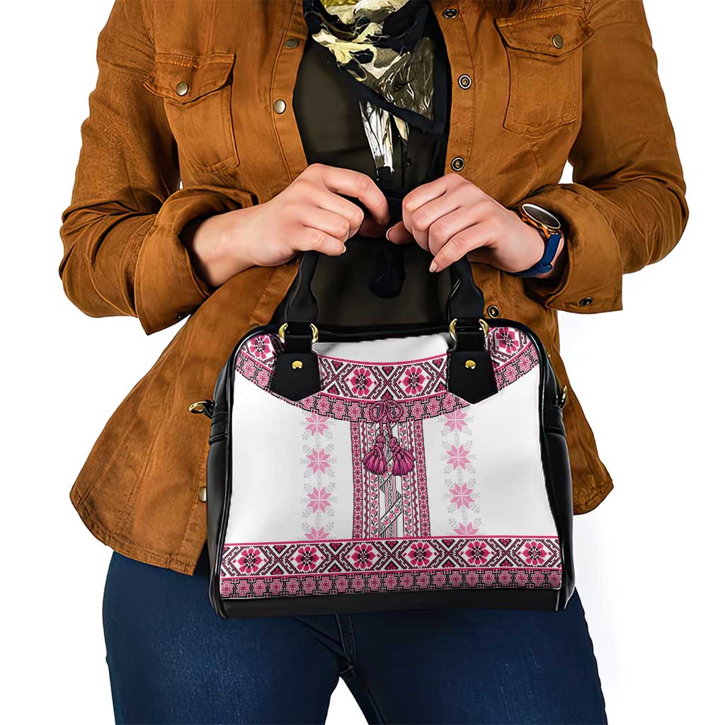 Ukraine Shoulder Handbag Traditional Braided Rope Belt Pink Folk Pattern