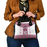 Ukraine Shoulder Handbag Traditional Braided Rope Belt Pink Folk Pattern