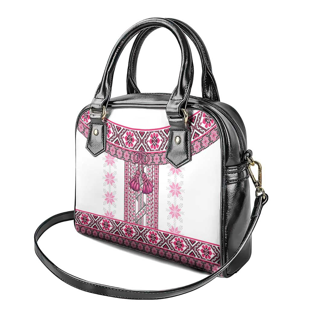 Ukraine Shoulder Handbag Traditional Braided Rope Belt Pink Folk Pattern