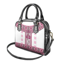 Ukraine Shoulder Handbag Traditional Braided Rope Belt Pink Folk Pattern