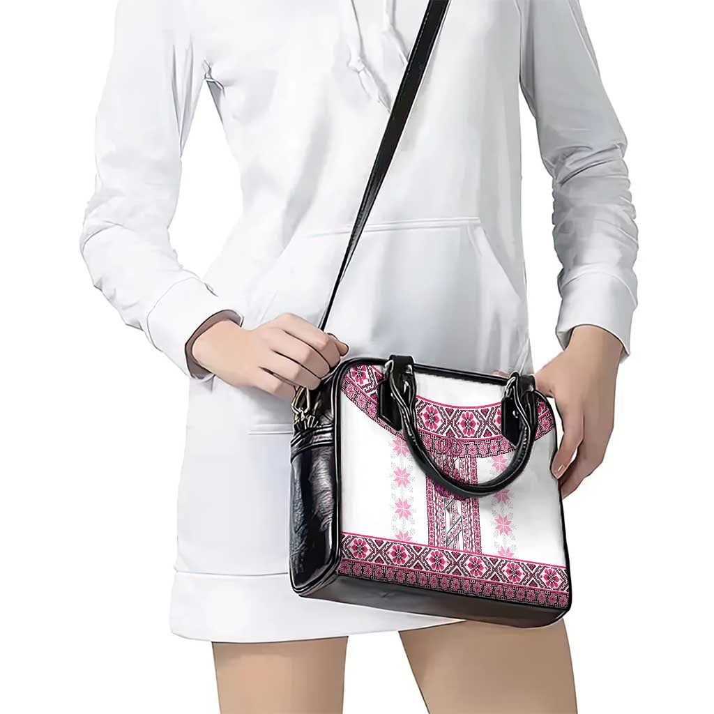 Ukraine Shoulder Handbag Traditional Braided Rope Belt Pink Folk Pattern