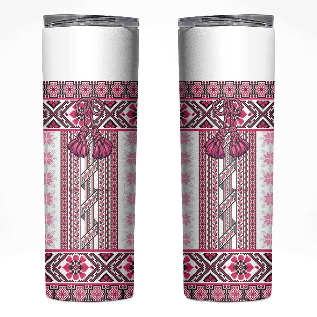 Ukraine Skinny Tumbler Traditional Braided Rope Belt Pink Folk Pattern