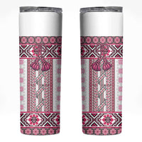 Ukraine Skinny Tumbler Traditional Braided Rope Belt Pink Folk Pattern