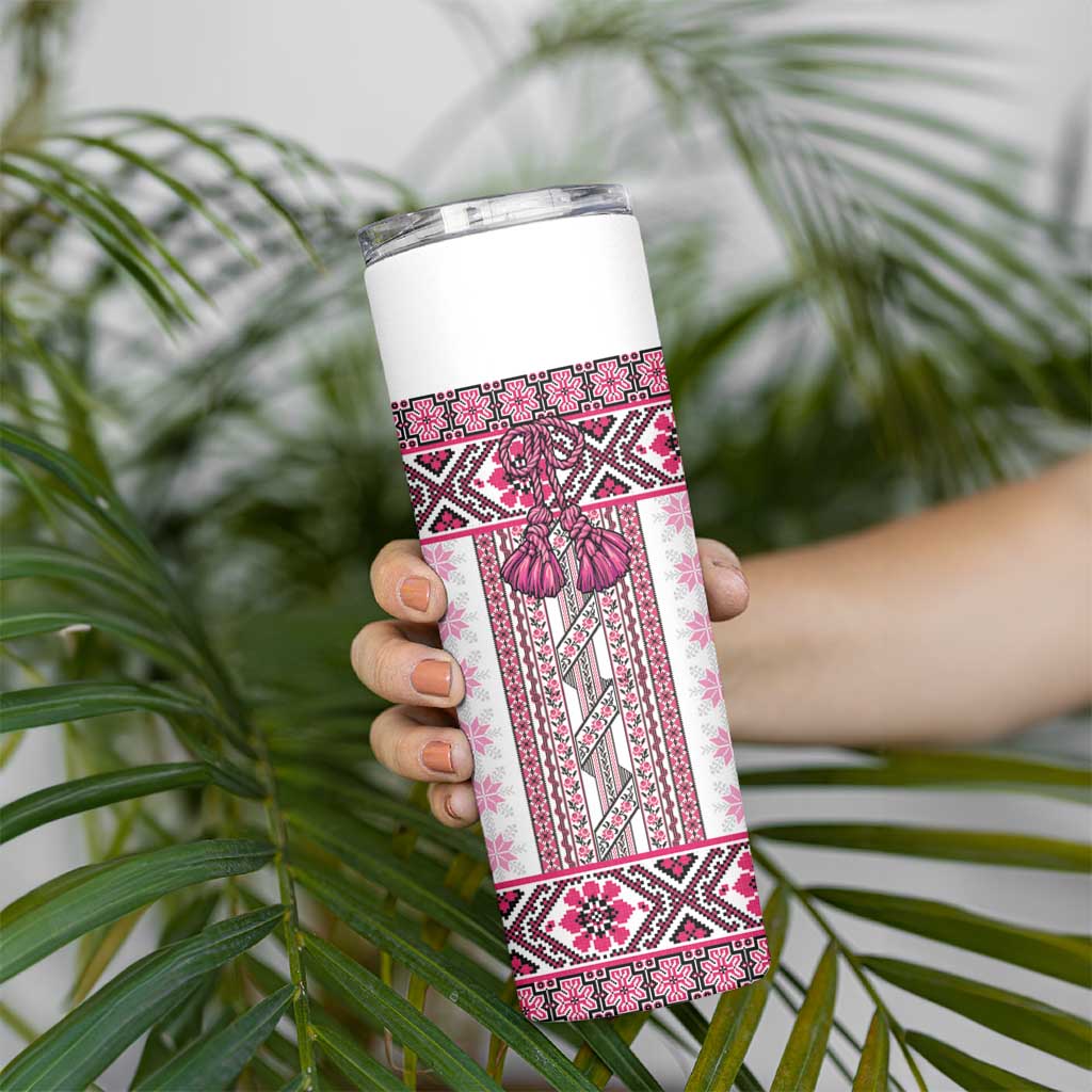 Ukraine Skinny Tumbler Traditional Braided Rope Belt Pink Folk Pattern