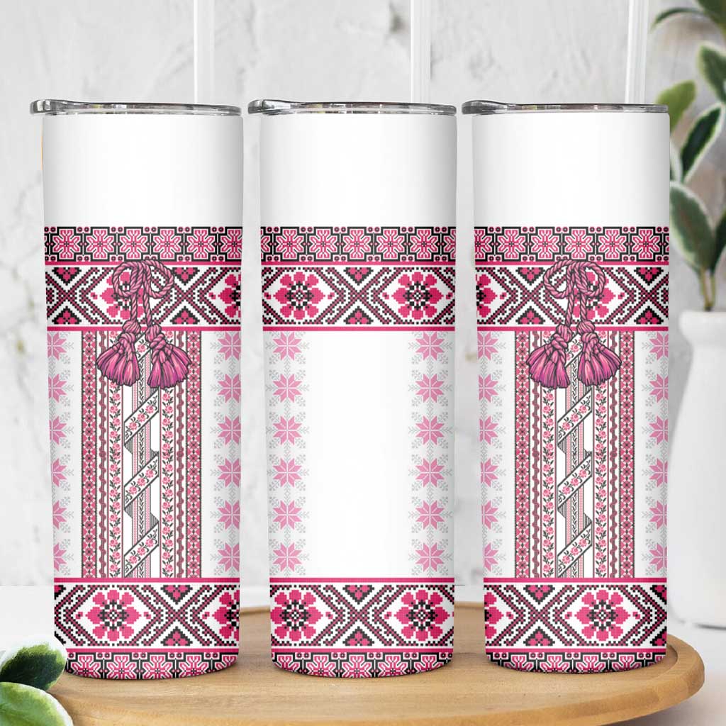 Ukraine Skinny Tumbler Traditional Braided Rope Belt Pink Folk Pattern