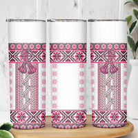 Ukraine Skinny Tumbler Traditional Braided Rope Belt Pink Folk Pattern
