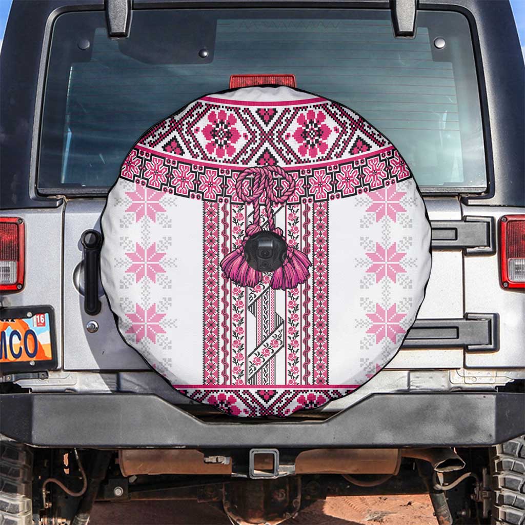 Ukraine Spare Tire Cover Traditional Braided Rope Belt Pink Folk Pattern