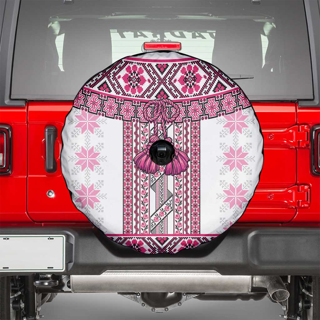 Ukraine Spare Tire Cover Traditional Braided Rope Belt Pink Folk Pattern
