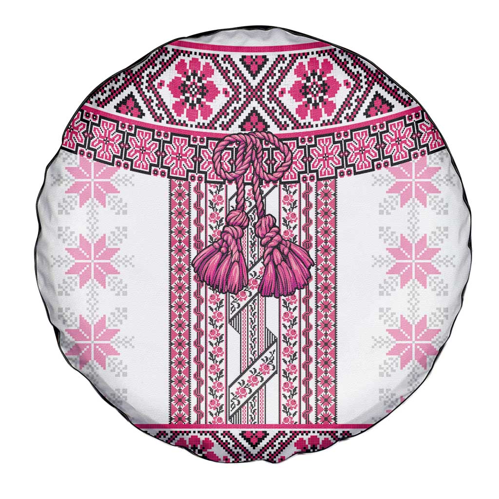 Ukraine Spare Tire Cover Traditional Braided Rope Belt Pink Folk Pattern