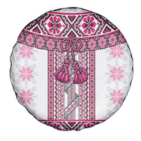 Ukraine Spare Tire Cover Traditional Braided Rope Belt Pink Folk Pattern