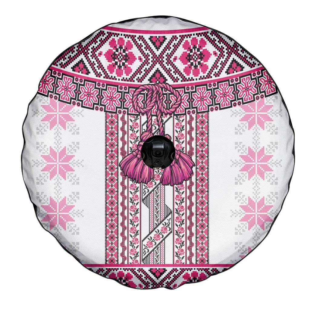 Ukraine Spare Tire Cover Traditional Braided Rope Belt Pink Folk Pattern