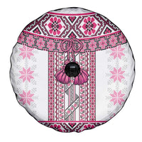 Ukraine Spare Tire Cover Traditional Braided Rope Belt Pink Folk Pattern
