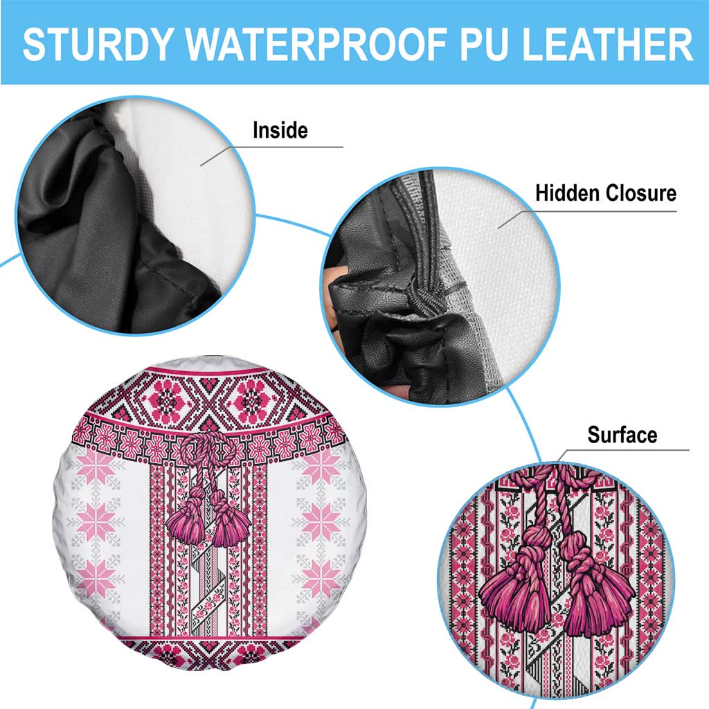 Ukraine Spare Tire Cover Traditional Braided Rope Belt Pink Folk Pattern