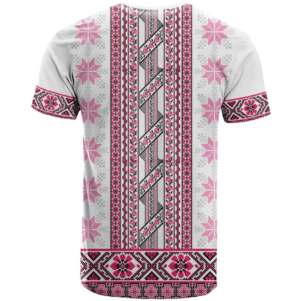 Ukraine T Shirt Traditional Braided Rope Belt Pink Folk Pattern