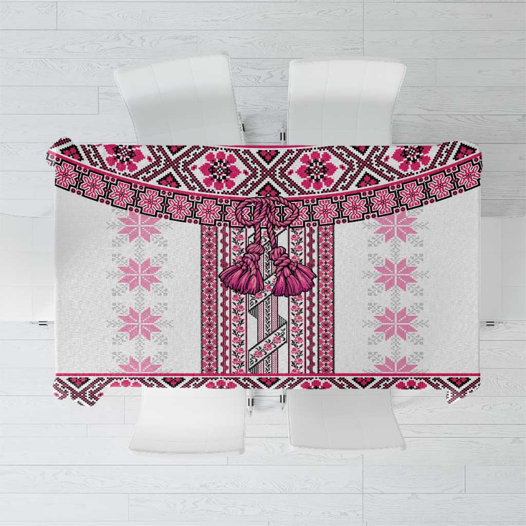 Ukraine Tablecloth Traditional Braided Rope Belt Pink Folk Pattern